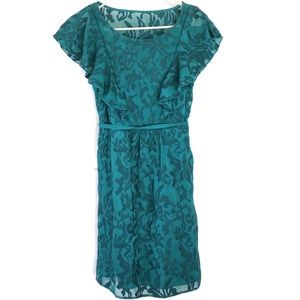 Anthropologie Green Fluttered Scrollwork Dress